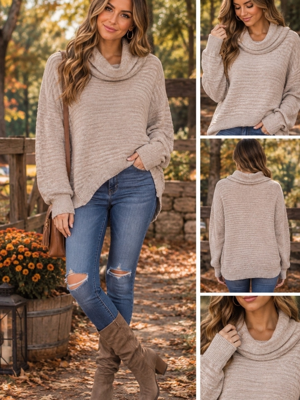 Cozy Cowl Neck Oversized Sweater - Cream